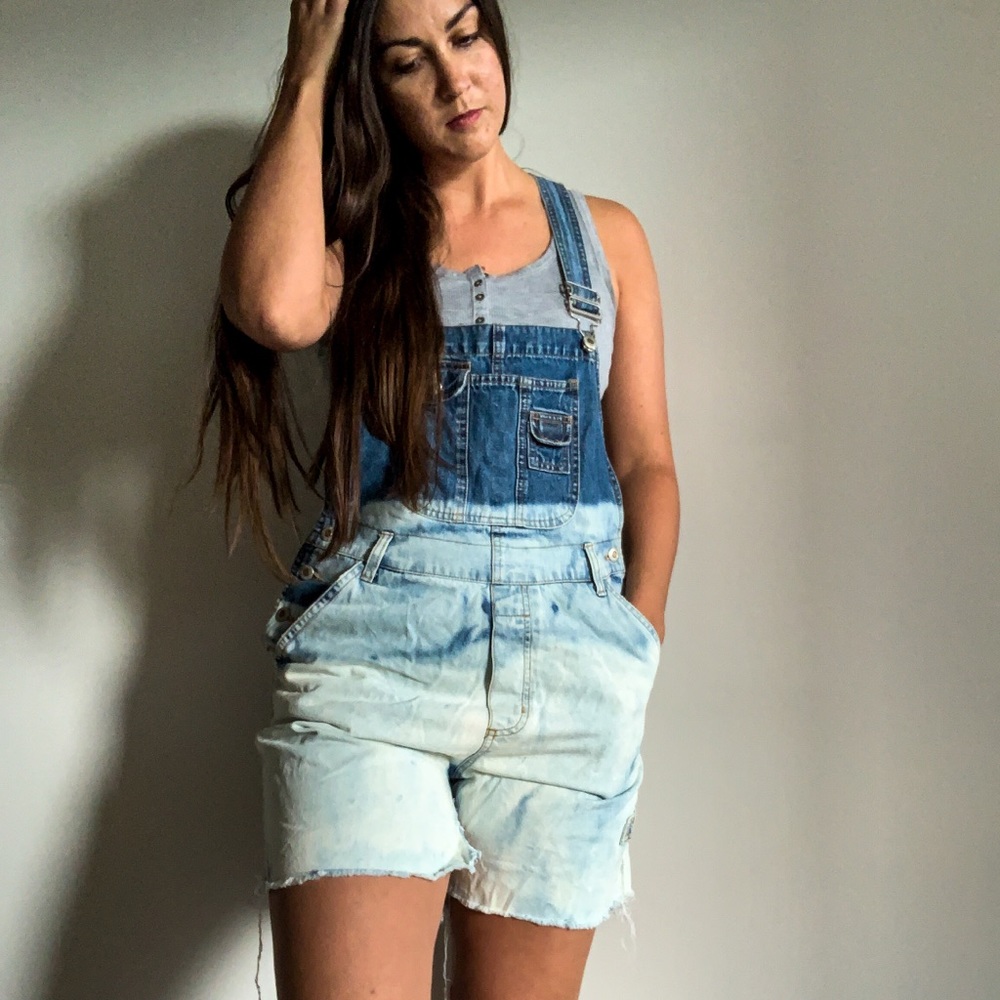 Denim overall shorts